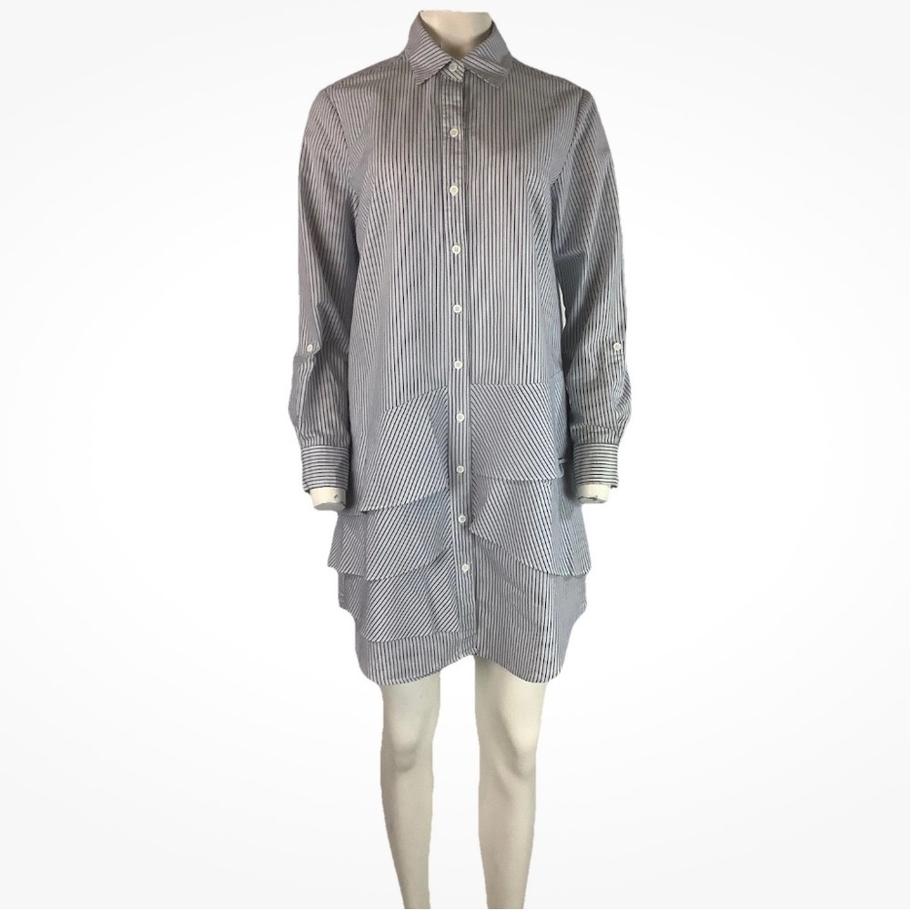 Hope & Harlow Sz 10 Boy Shirt Tiered Button Front Long Sleeve Dress Blue